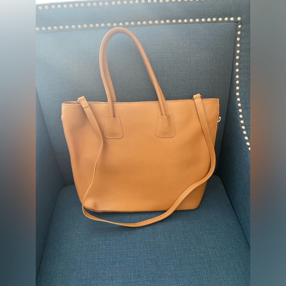 Dorse In Pelle Leather Camel Tote Bag Round Handles & Crossbody Strap Gold